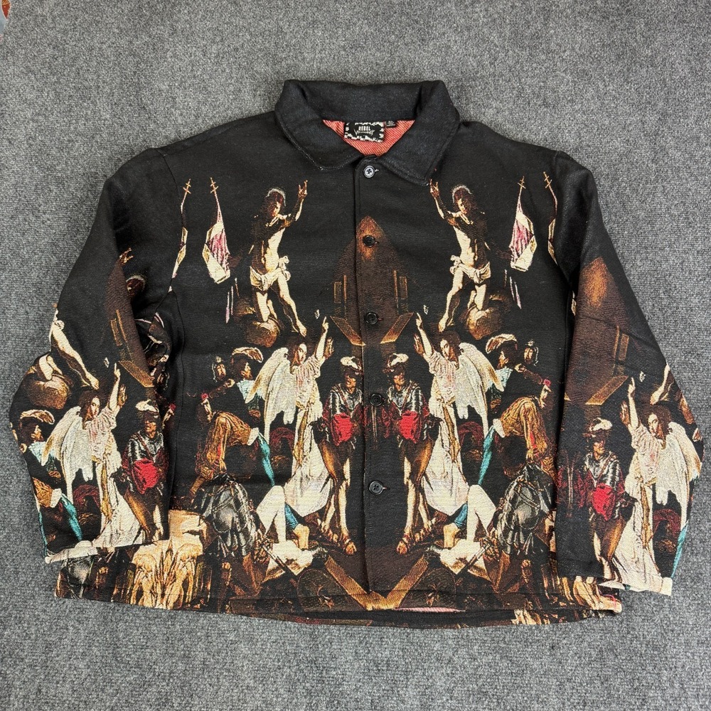 Rebel Vengeance Jacket Mens Size L Tapestry Tweed Fall of the Angels Jesus NWT